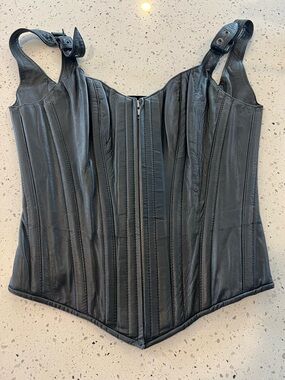 Black Leather Corset Top with light boning